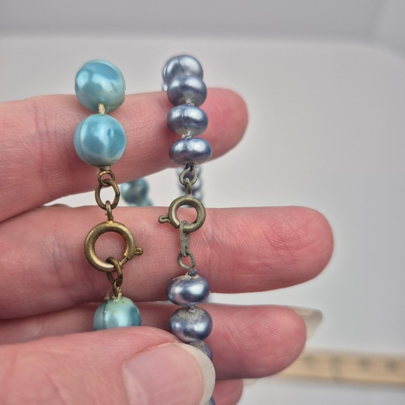 Vtg Beaded Necklace Lot 5pc Blue Green Japan Marked Faux Pearl Velvet Layering - Picture 13 of 16